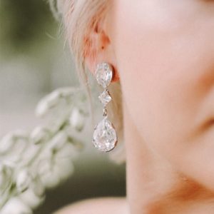 Stealing Kisses Clear Crystal Teardrop Bridal Earring, Gold Metal 5cm long