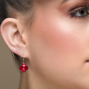 Remi Chilli Red Crystal Earrings Diamond Shape, 2cm Long Rhodium or Gold
