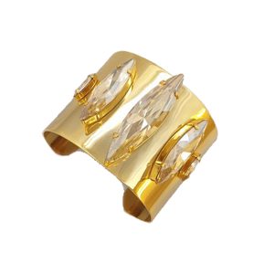 Parisian Clear Marquise Crystal Cuff Bracelet Grande, Gold Metal 5cm Wide, Adjustable