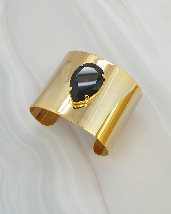 Manhattan Nights Gold Metal Cuff Bracelet, 5cm wide, handmade by Redki Couture Jewellery