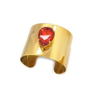 Manhattan Orange Crystal Teardrop Cuff Bracelet, Gold Metal 5cm Wide Adjustable