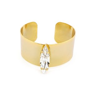 Parisian Clear Crystal Cuff Bracelet, Gold Metal 3.5cm Wide, Adjustable
