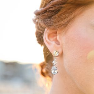 Stealing Kisses Clear Crystal Teardrop Bridal Earring, Rhodium Metal 4cm long
