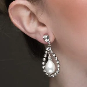 Stealing Kisses Pearl Teardrop Earrings, silver metal 4.5cm earrings