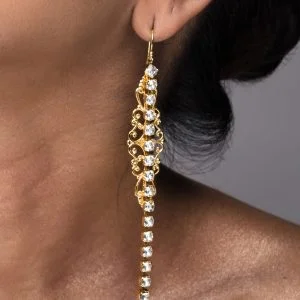 Nightfall Crystal Filigree Clear Long Drop Earrings, silver metal 12cm earrings