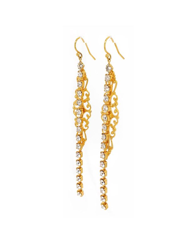 Nightfall Long Gold Lace Metal Earrings, Handmade by Redki Couture Jewellery