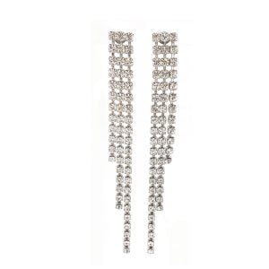 Sway My Way Long Silver Crystal Earrings, handmade by Redki Couture Jewellery