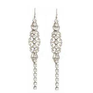 Nightfall Long Silver Lace Metal Earrings, Handmade by Redki Couture Jewellery