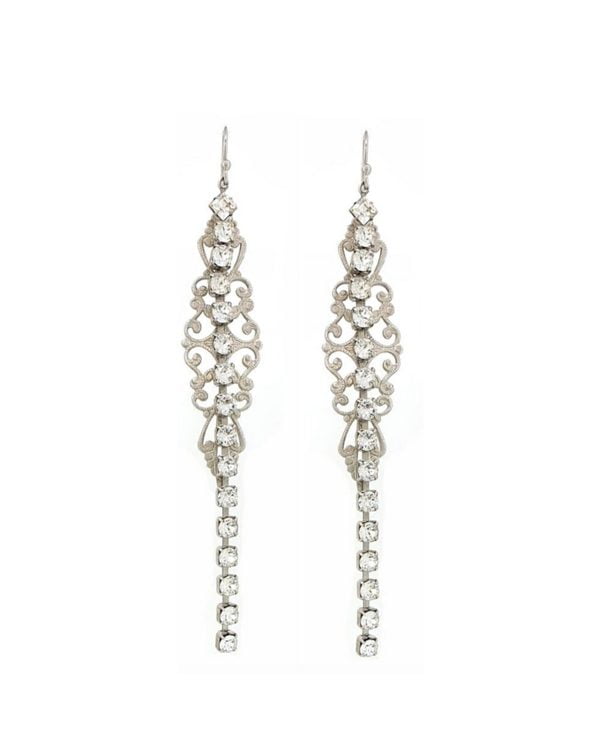 Nightfall Long Silver Lace Metal Earrings, Handmade by Redki Couture Jewellery