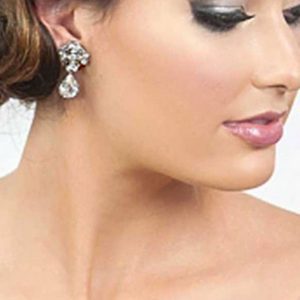 Lace Dreams Clear Crystal Diamond Shape Bridal Studs, Gold Metal 4cm long