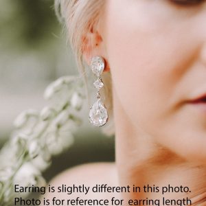 Stealing Kisses Clear Crystal Teardrop Bridal Earring, Rhodium Metal 5cm long