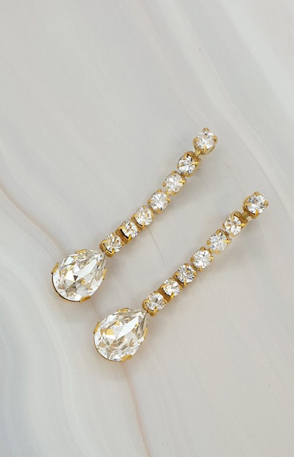 Hold Me Tight Chandelier Earrings, Gold Crystal Earrings, Handmade by Redki