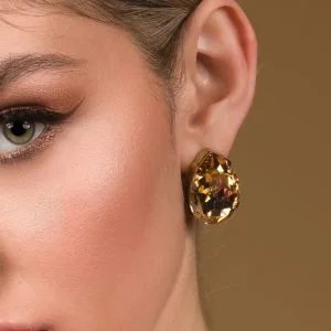 Manhattan Sahara Gold Teardrop Studs, Gold Metal 3cm Earrings