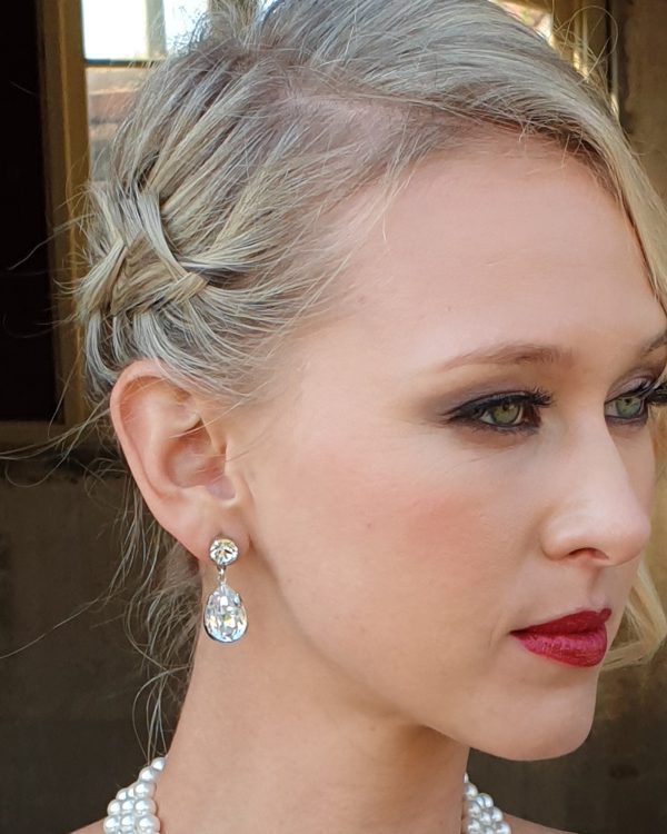 Stealing Kisses Clear Crystal Teardrop Bridal Earrings, handmade by Redki Couture Jewellery