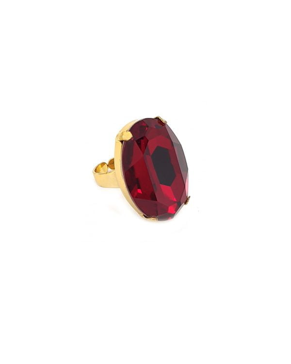 Dancing In The Dark Ring, Fire Red Oval 30mm Crystal, Gold Metal