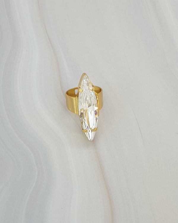 The Parisian Nights Chiffon Clear Marquise 30mm Crystal Ring is a gorgeous ring worn for attention.