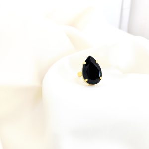 Sable Black 30mm Teardrop crystal Ring, Handmade in Australia