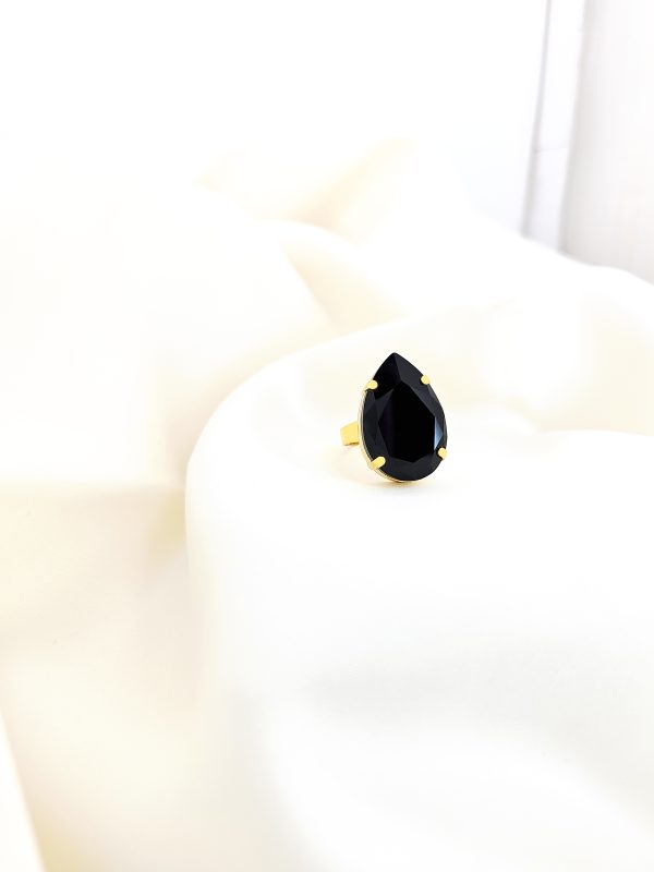 Sable Black 30mm Teardrop crystal Ring, Handmade in Australia