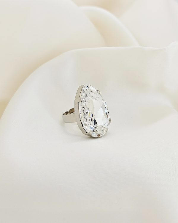 Manhattan Nights Clear Ring 30mm Crystal, Rhodium Metal, handmade in Australia, by Redki Couture Jewellery