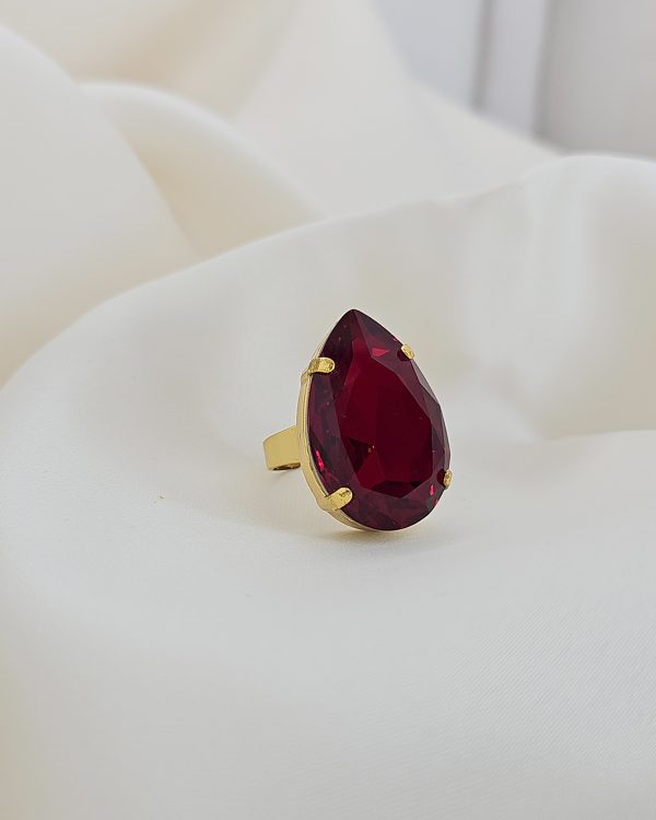 Manhattan Nights Red Ring 30mm Crystal, Gold Metal, handmade by Redki Couture Jewellery, made in Australia