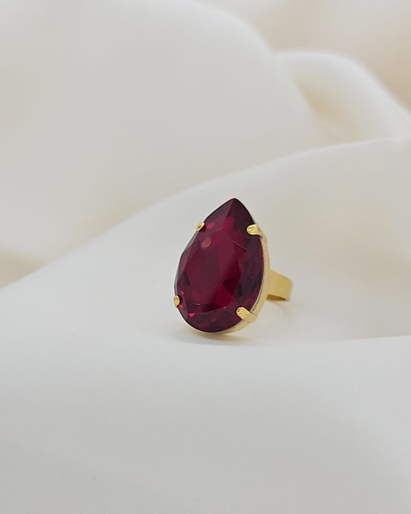Manhattan Nights Red Ring 30mm Crystal, Gold Metal, handmade by Redki Couture Jewellery, made in Australia