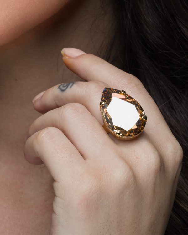 Sahara Gold 30mm Teardrop crystal Ring, Handmade in Australia