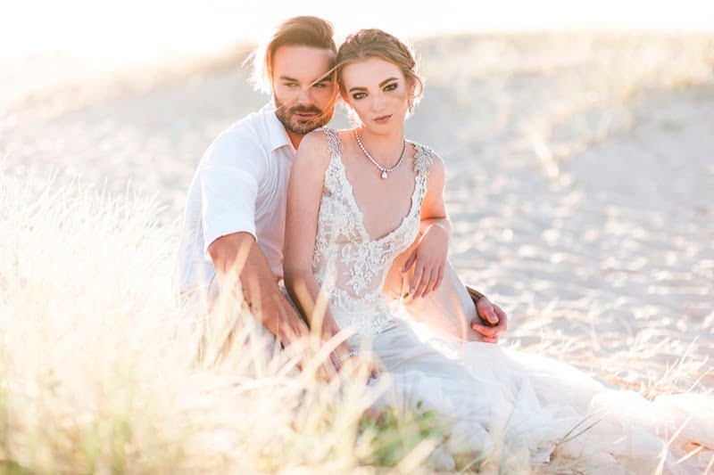 Dreamy Beach Bride, Beach Wedding, bridal Jewellery glistens in the sun, featuring Redki Couture Jewellery