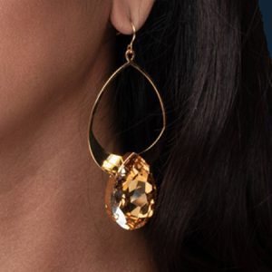 Halo Gold Crystal Hoop Teardrop Earrings, handmade by Redki Couture Jewellery