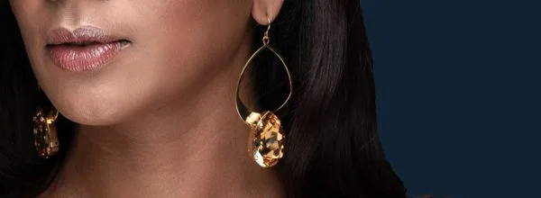 Halo Gold Crystal Hoop Teardrop Earrings, handmade by Redki Couture Jewellery