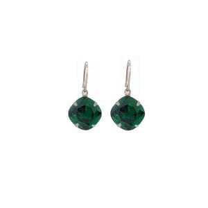 Remi Emerald Green Crystal Earrings Diamond Shape, 2cm Long Rhodium or Gold