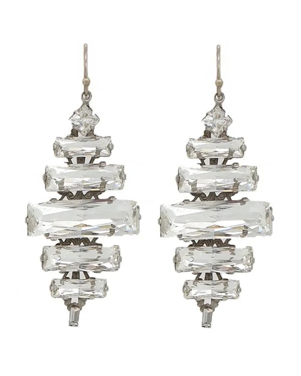 Martini Swings Baguette Crystals, Diamond Shaped 6cm Earrings, Rhodium Metal, Martini Swings Chiffon Clear Baguette Earrings, handmade by Redki Couture Jewellery, Made in Australia