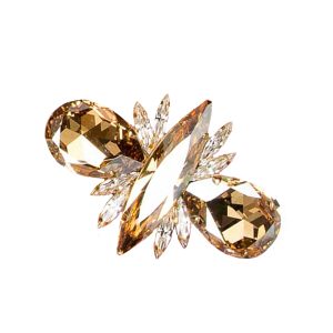 Zora Ring Grand, Sahara Gold and Chiffon Clear Teardrop and Marquise Crystals, Rhodium Metal Ring