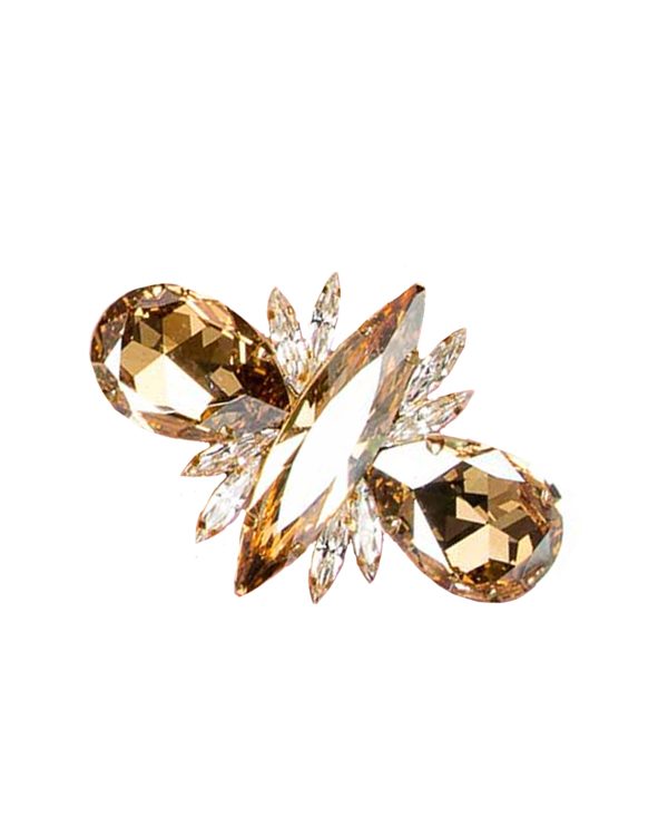 Zora Ring Grand, Sahara Gold and Chiffon Clear Teardrop and Marquise Crystals, Rhodium Metal Ring