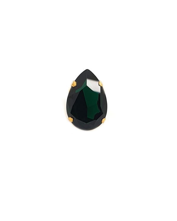 Emerald 3cm Teardrop Crystal Gold Ring, Handmade in Australia