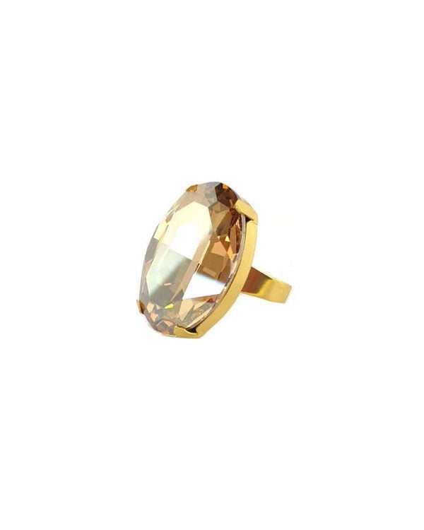 Dancing In The Dark Ring, Sahara Gold Oval 30mm Crystal, Gold Metal