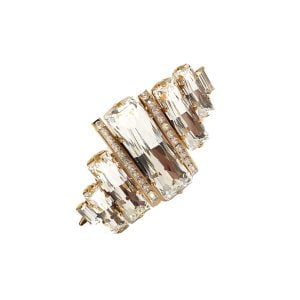 Martini Swings Ring Grand, Chiffon Clear Baguette Crystals, Gold Metal Ring. Handmade by Redki Couture Jewellery, made in Australia