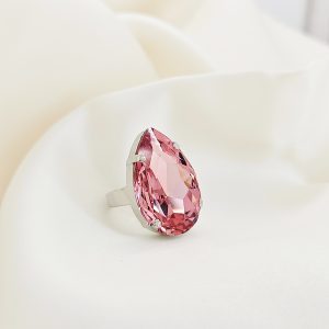 Manhattan Nights Pink Ring 3cm Crystal, Rhodium Metal, handmade in Australia, by Redki Couture Jewellery