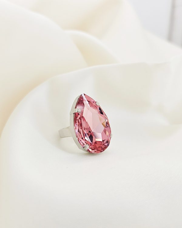Manhattan Nights Pink Ring 3cm Crystal, Rhodium Metal, handmade in Australia, by Redki Couture Jewellery