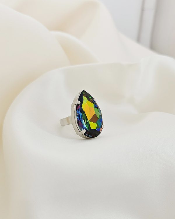 Manhattan Nights Iris Multi-Coloured Ring 30mm Crystal, Rhodium Metal