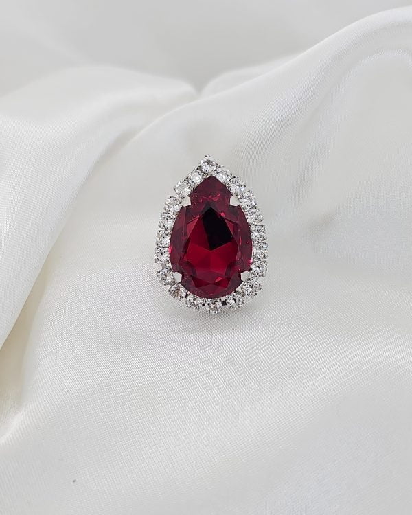 Moonlight Red Teardrop Crystal 4cm Ring Rhodium Metal