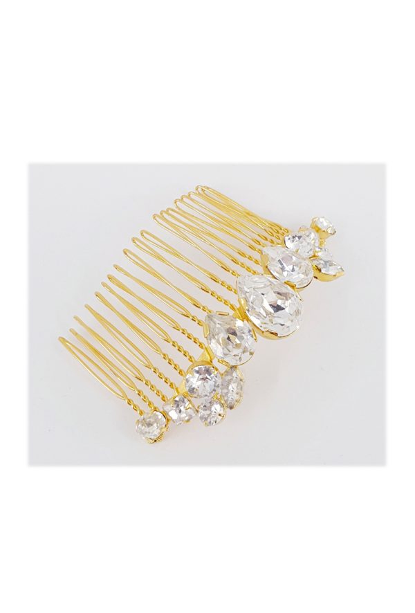Love Me Tender Crystal Gold Hair Comb, Crystal Hairpiece, 10cm long, Gold Plated