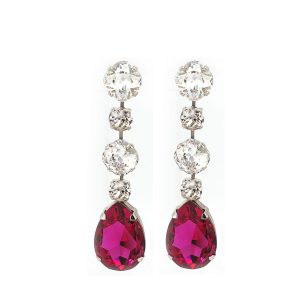 Astor Magenta Pink Long Chandelier Earrings 8cm long earrings, Rhodium Metal, handmade by Redki Couture Jewellery