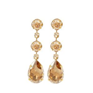 Astor Sahara Gold Chandelier Earrings, 8cm long earrings, Gold Metal, handmade by Redki Couture Jewellery