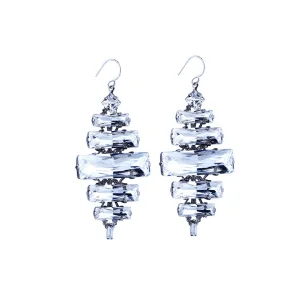 Martini Swings Baguette Crystals, Diamond Shaped 6cm Earrings, Rhodium Metal, Martini Swings Chiffon Clear Baguette Earrings, handmade by Redki Couture Jewellery, Made in Australia