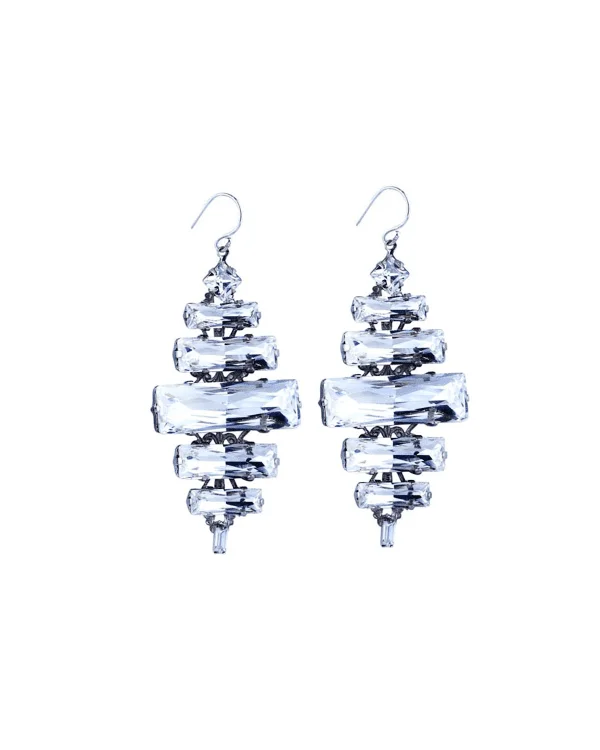 Martini Swings Baguette Crystals, Diamond Shaped 6cm Earrings, Rhodium Metal, Martini Swings Chiffon Clear Baguette Earrings, handmade by Redki Couture Jewellery, Made in Australia