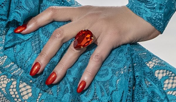 Stunning Orange Crystal Teardrop Ring, handmade by Redki Couture Jewellery