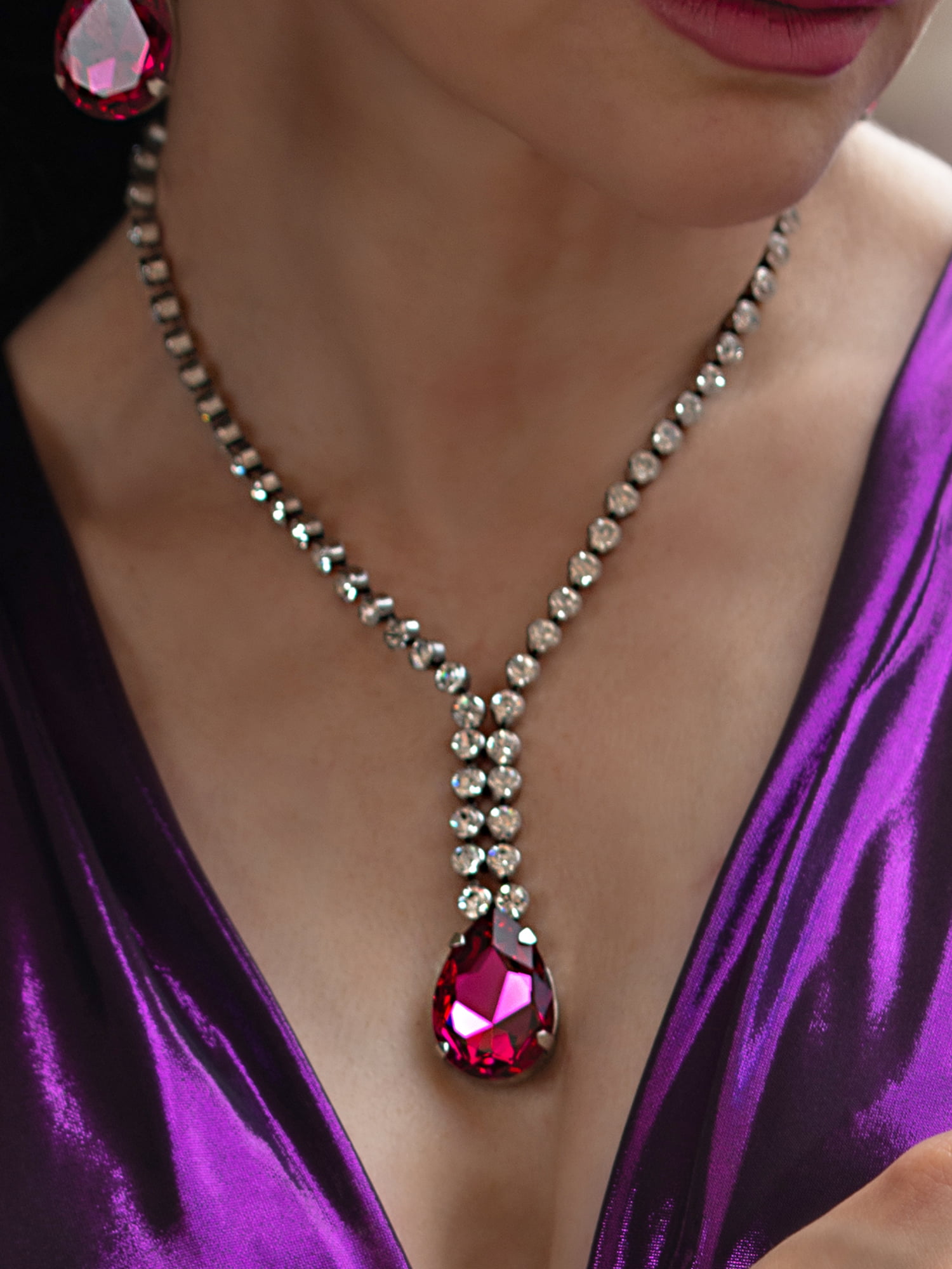 Jewellery 1 Lovely silver and pink crystal long necklace, Redki Couture Jewellery
