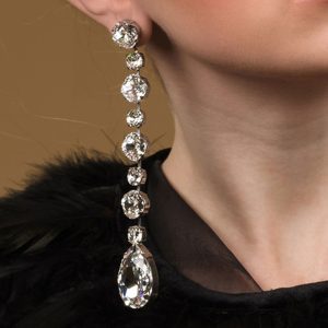 Astor Chiffon Clear Long Chandelier Earrings 15cm long earrings, Rhodium Metal, handmade by Redki Couture Jewellery