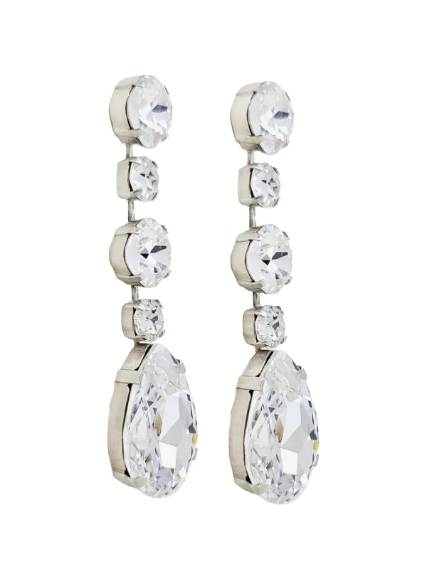 Astor Chiffon Magenta Clear Long Chandelier Earrings 8cm long crystal earrings, Rhodium Metal, handmade by Redki Couture Jewellery