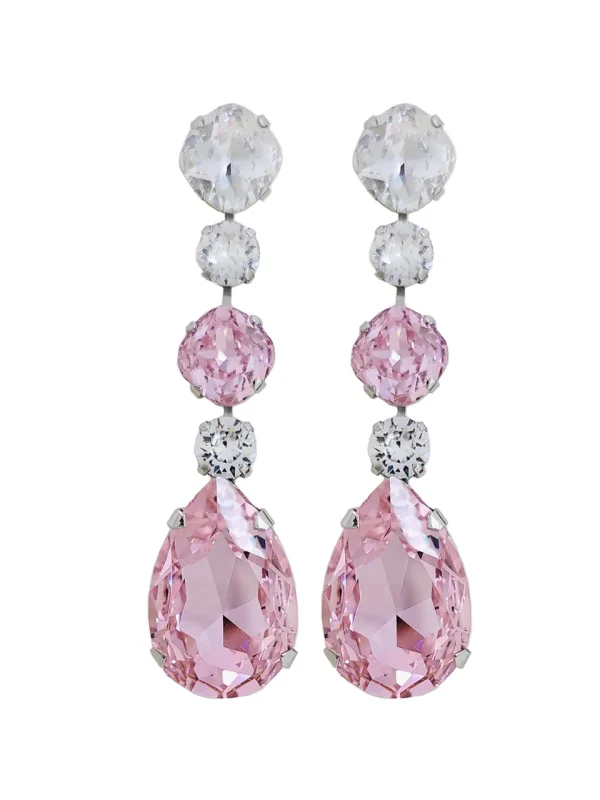 Astor Flamingo Pink Chandelier Earrings, 8cm long earrings, Rhodium Metal, handmade by Redki Couture Jewellery